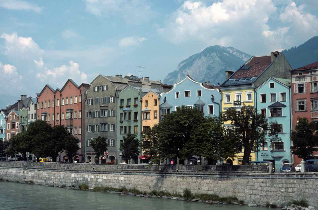 Houses on riverbank Innsbruck Austria