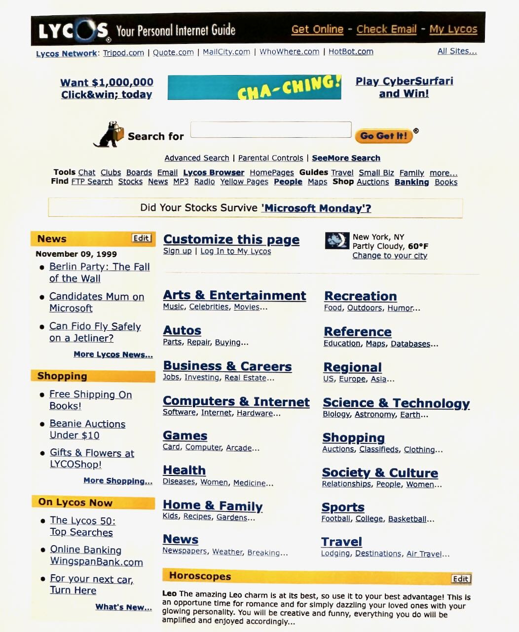 Lycos home page 1999