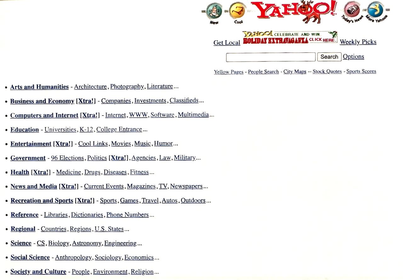 Yahoo home page 1996